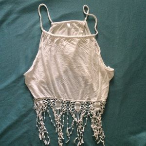 White Fringe Crop Top
